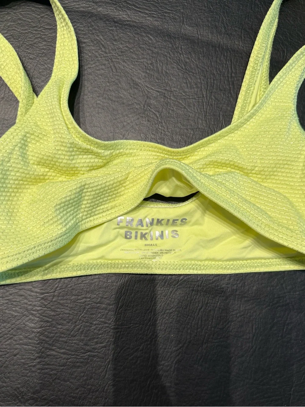 Frankie’s bikinis Neon Lime Textured top size S